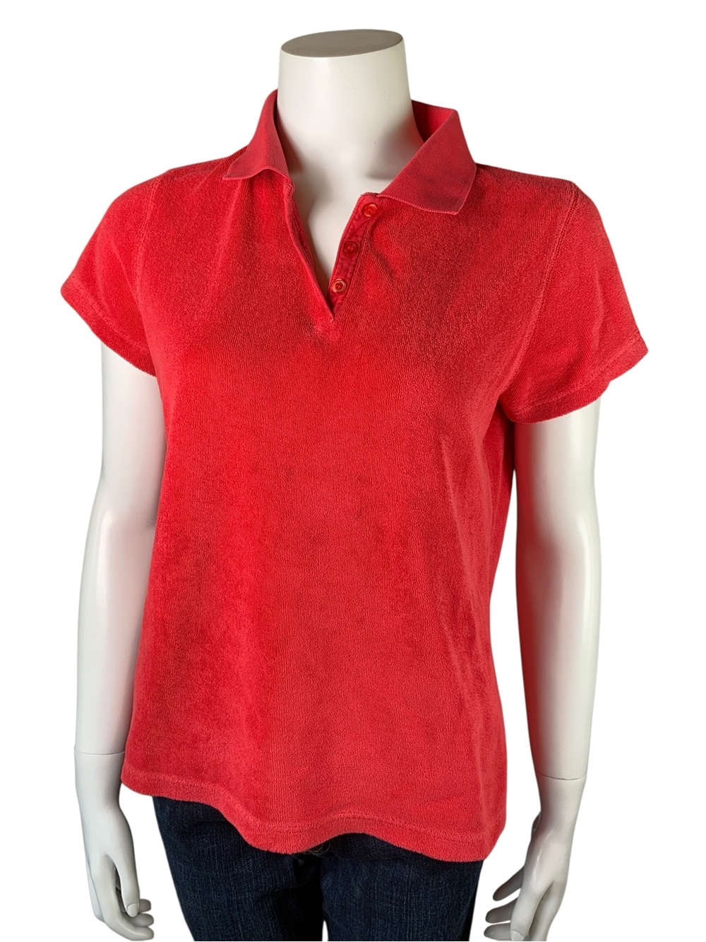 Calvin Klein Towel Terry Cloth Short Sleeve Polo Shirt Red Size Medium